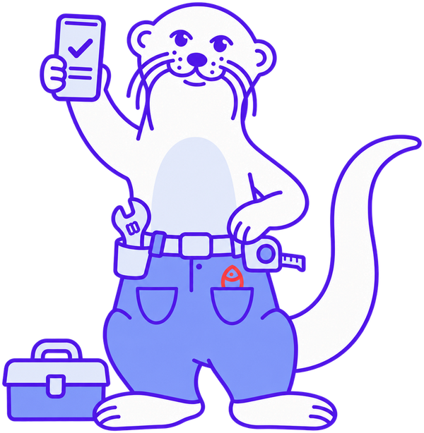 Loutre artisan en jean, devis sur téléphone entre deux chantiers